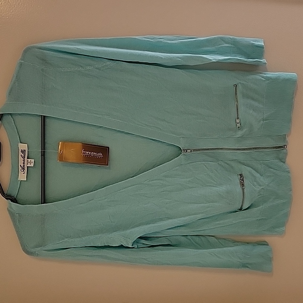 NWT Women's Annabella Aqua Half Zip Cardigan  Size Medium